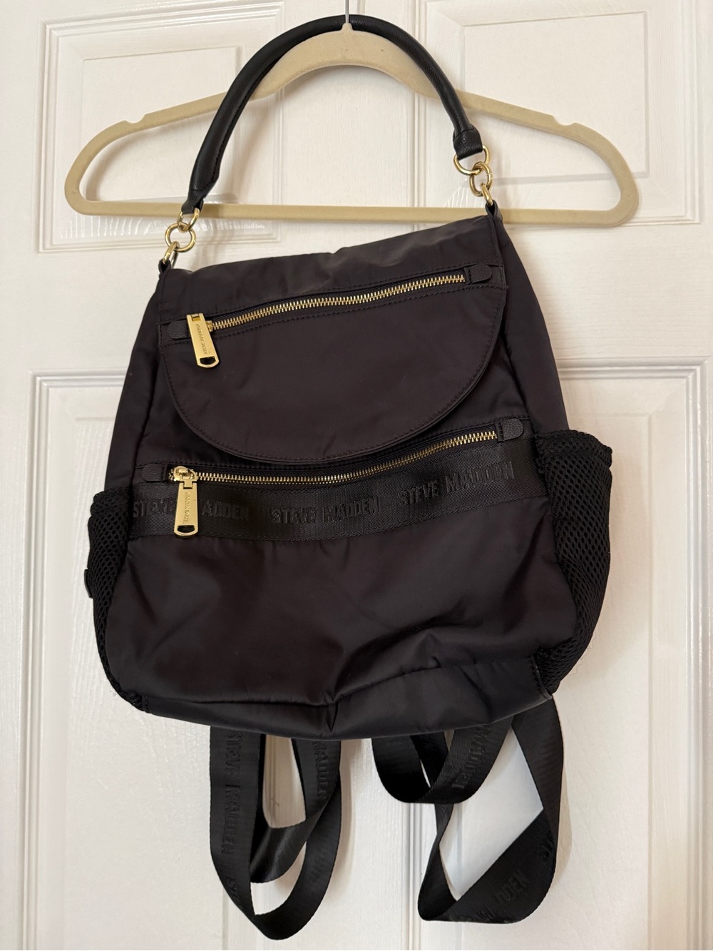 Steve Madden Black Nylon Backpack with Gold Hardware